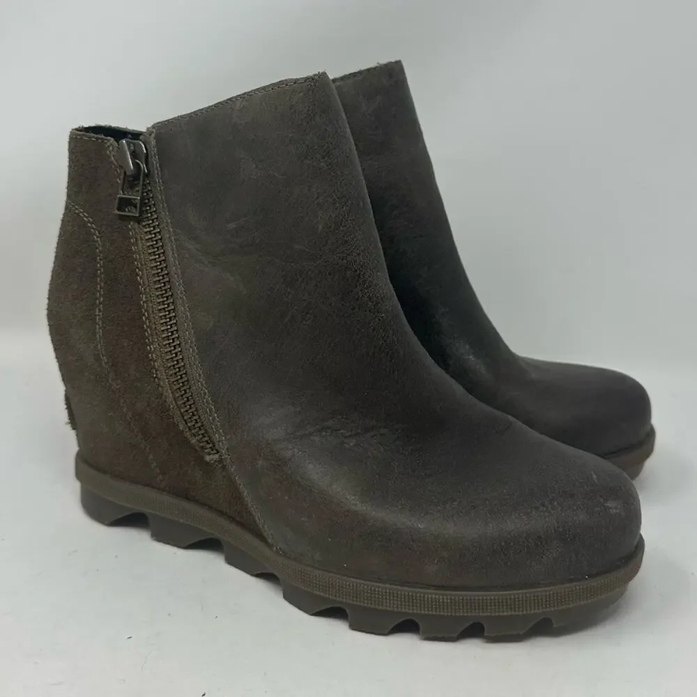 SOREL Joan Of Arctic Wedge ll Zip Leather Boots Brown Size 7 Winter Booties